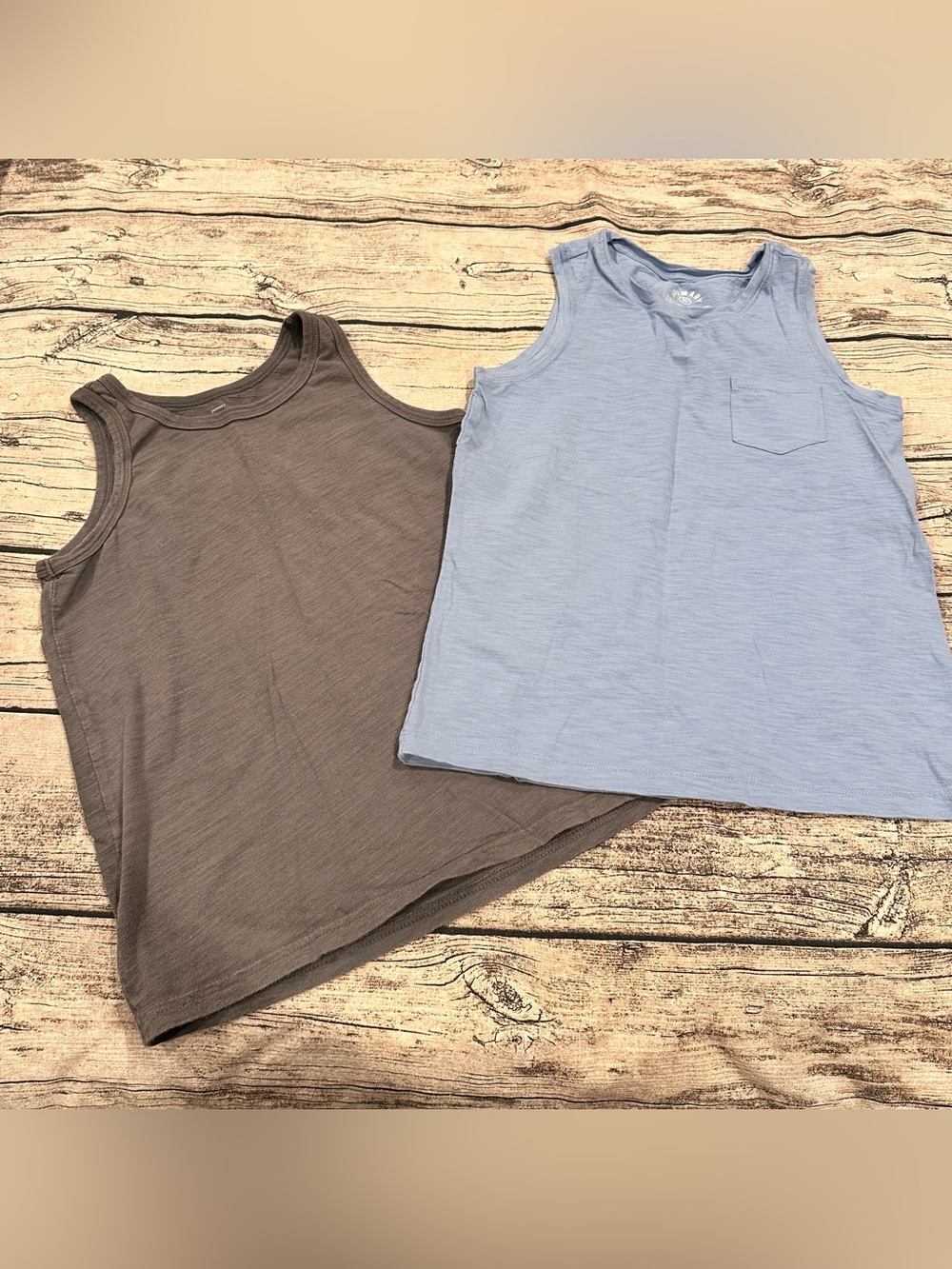 Lot of 2 Primary Kids Tank Tops in Light Blue and Grey, unisex, Style 10